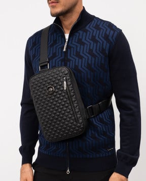 Stefano Ricci Чорна шкіряна сумка-слінг з брендовим тисненням та емблемою ND200UVD1VD