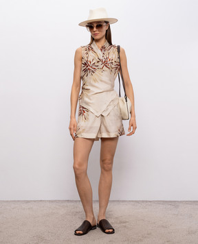 Brunello Cucinelli Бежева блуза із шовку в принт MQ967EG906