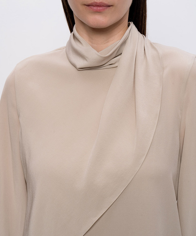 Brunello Cucinelli Бежева блуза із шовку з ефектом накладання шарів MP993B1U14 зображення 5