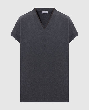 Brunello Cucinelli Сіра меланжева футболка з ланцюжком моніль M0T18BD222