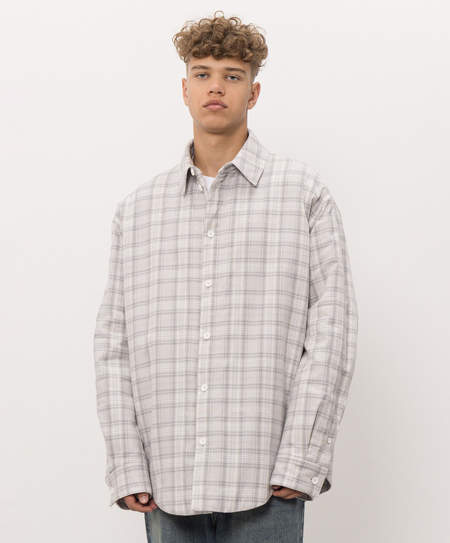 Off-White Серая куртка в стиле рубашки в клетку 44MES01FF26F001 изображение 3