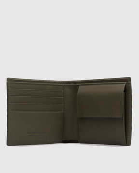 Bottega Veneta Шкіряне портмоне кольору хакі Intrecciato Bi-Fold 749412VCPQ4