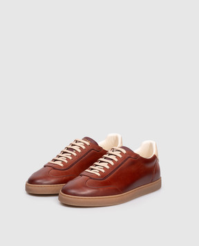 Brunello Cucinelli Коричневые кожаные кроссовки с логотипом MZUNIGJ336