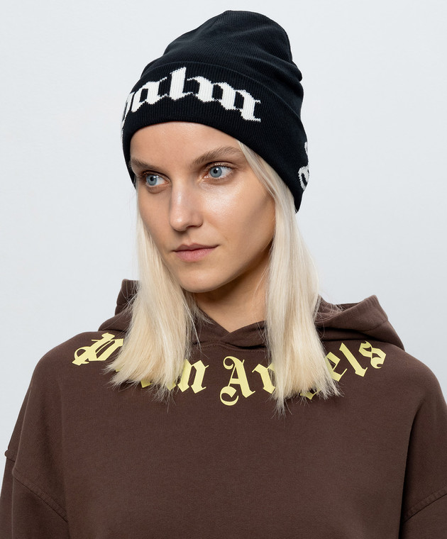 Palm Angels Черная шапка с узором логотипа PAMLC003KN003w изображение 2