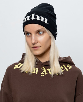 Palm Angels Чорна шапка з візерунком логотипа PAMLC003KN003w