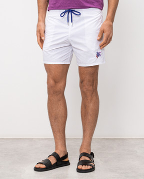 Vilebrequin Білі шорти для плавання Ronde des Tortues з вишивкою емблеми MOKEA239