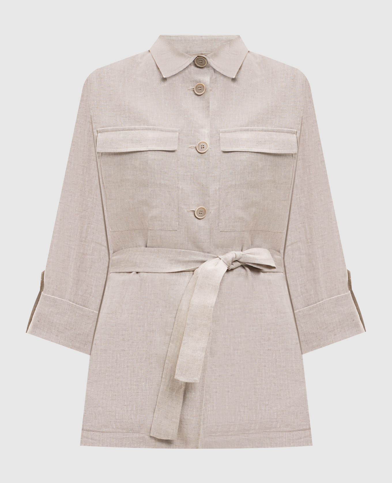 Бежевая рубашка из льна с поясом