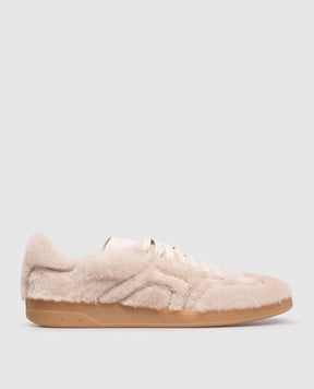 Santoni Бежевые кожаные кроссовки с мехом WBPL61283FARGLCY