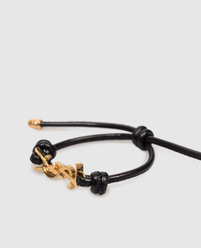 Saint Laurent Черный кожаный браслет-шнур Cassandre 861459AAF9R
