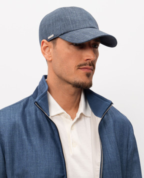 Enrico Mandelli Синя кепка з вовни, шовку та льону з гравіюванням логотипа CAP4016020
