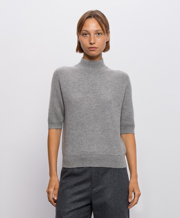Brunello Cucinelli Серый свитер из кашемира с короткими рукавами M12250014 изображение 3