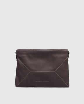 Brunello Cucinelli Коричневая кожаная сумка-кисет с цепочкой мониль MBIMD2808