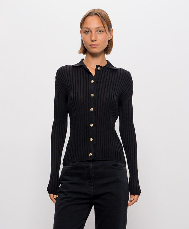 Balmain Чорний кардиган в рубчик SH0000000014 зображення 2