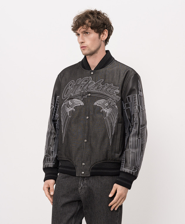 Off-White Темно-серый комбинированный бомбер Skyline 44MJA122Z26L002 изображение 3
