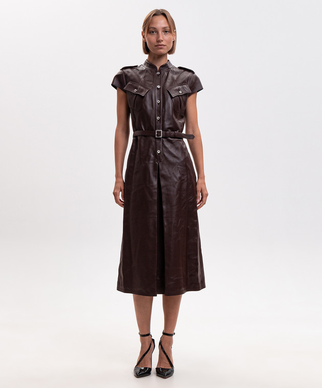 Alexander McQueen Бордовое кожаное платье 876456Q5ARX изображение 3