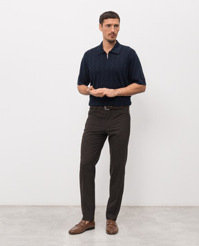 Bertolo Cashmere Синє поло із шовку у візерунок 9023350024255860