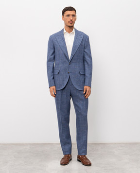 Brunello Cucinelli Синій костюм з вовни, шовку та льону MZ402LDFM5