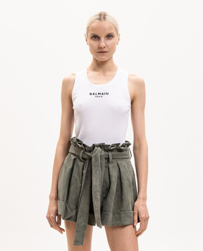 Balmain Біла майка в рубчик з вишивкою логотипа HF1EB075BD10