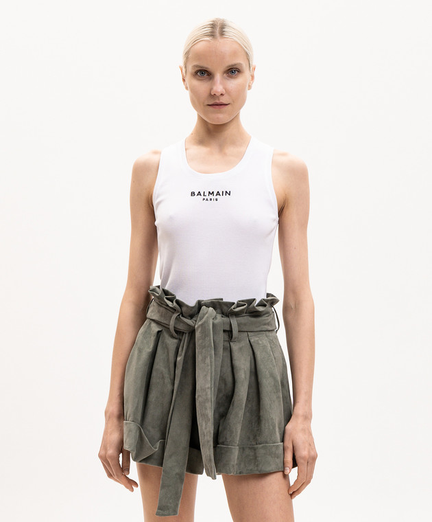 Balmain Белая майка в рубчике с вышивкой логотипа HF1EB075BD10 изображение 3