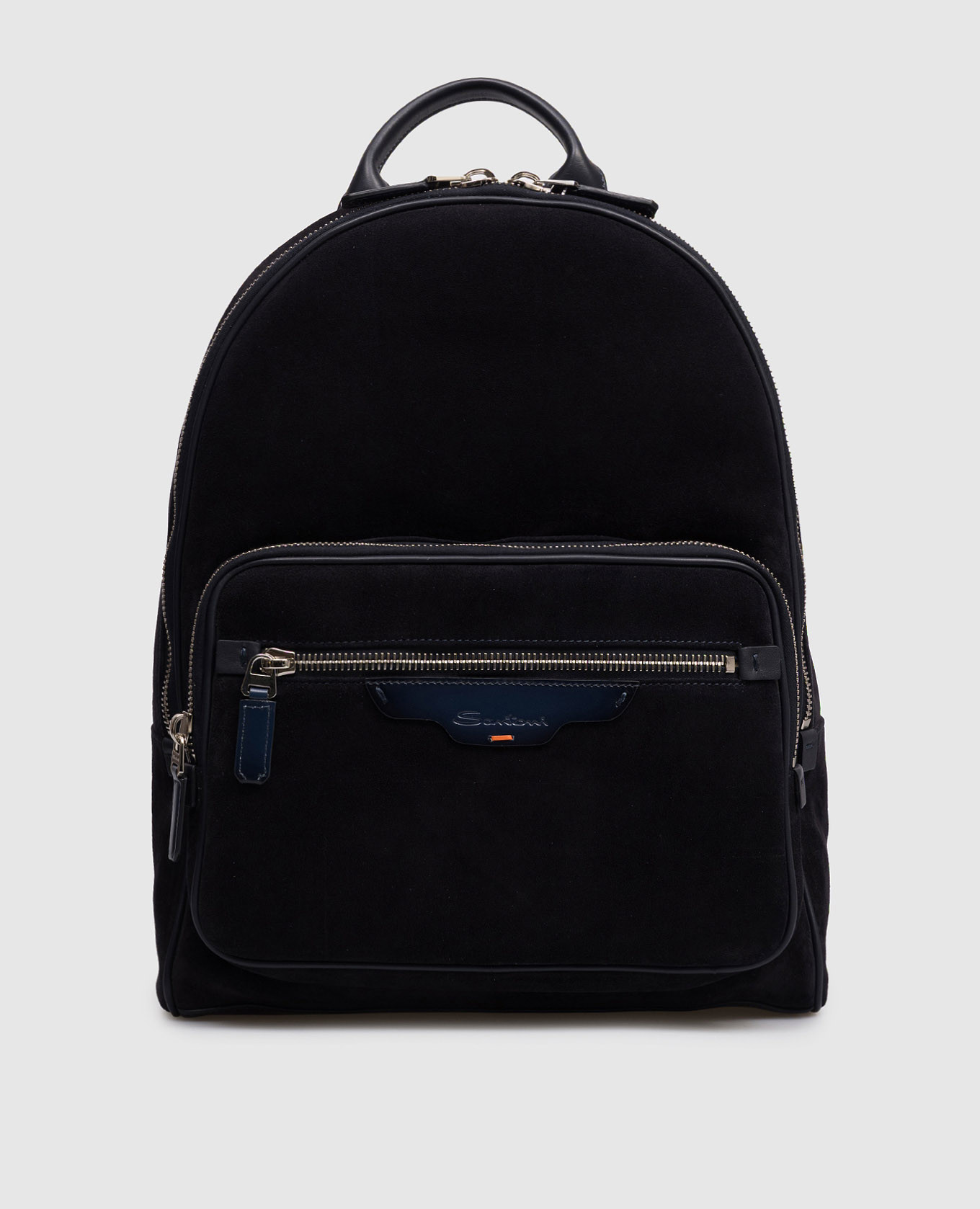 Синий замшевый рюкзак с тиснением логотипа