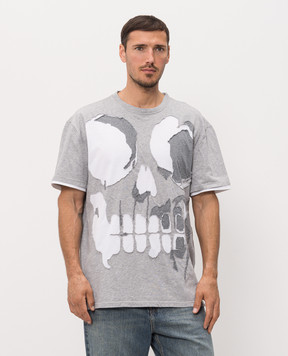 Alexander McQueen Сіра меланжева футболка з аплікацією 873647QXAA8