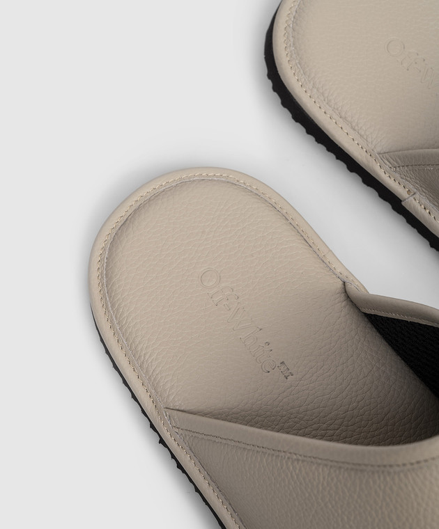 Off-White Бежеві шкіряні капці з вишивкою логотипа OMIJ00BS26LEA002 зображення 5