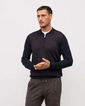 Enrico Mandelli Синее поло из шерсти и шелка с логотипом 2K040A5904