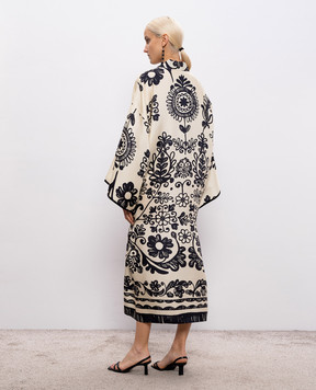 Maurizio Бежева сукня-кімоно із шовку в принт MZS6W07010381