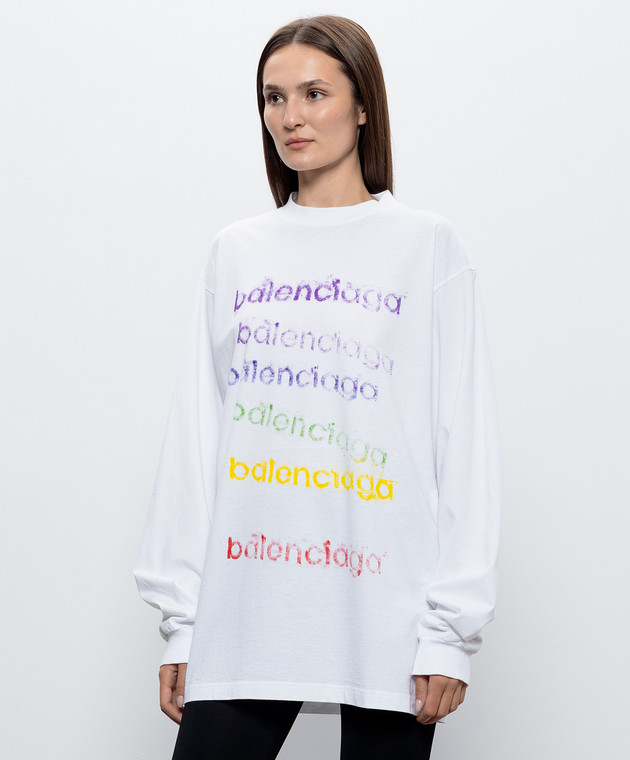 Balenciaga Білий лонгслів з принтом логотипа A009CTTVVK9 зображення 3