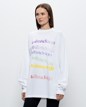 Balenciaga Білий лонгслів з принтом логотипа A009CTTVVK9