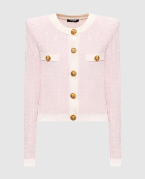 Balmain Рожевий твідовий кардиган GF1KL000KJ48
