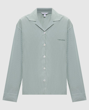 Dore & Rose Зеленая пижамная рубашка в полоску с логотипом LONGSLEEVESTRIPEDPJTOP
