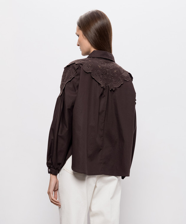Twinset Коричнева сорочка з вишивкою бродері 262AQ2060 зображення 4