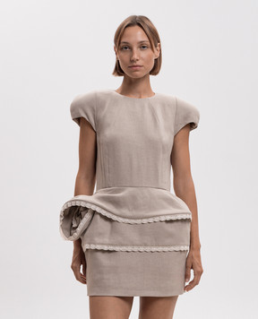 Magda Butrym Бежевое платье мин из льна с акцентными плечами DRESS52328726
