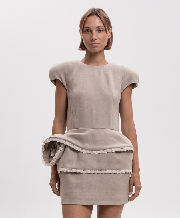 Magda Butrym Бежева сукня мін з льону з акцентними плечима DRESS52328726 зображення 3