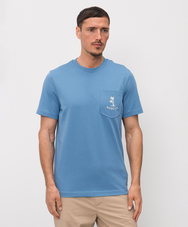 Moncler Синя футболка з вишивкою L10918C0005489B8U зображення 3