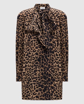 Saint Laurent Платье мини из шелка в анималистичный принт 851136Y6J43