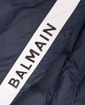 Balmain Дитячий синій пуховик з принтом логотипа BZ2I20N0372610