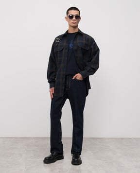 Alexander McQueen Синяя рубашка с шерстью в клеточку 838500QRACD