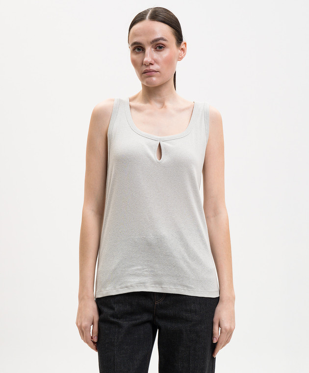 Victoria Beckham Сірий топ з льоном 1226JTP007237A зображення 3