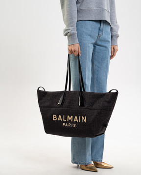 Balmain Черная плетеная сумка-тоут из рафии с логотипом GN1FI015TRAA