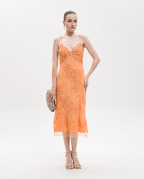 Ermanno Scervino Оранжевое платье миди из шелка с вышивкой D482Q740FDAPQYE