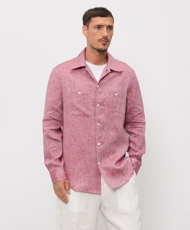 Brunello Cucinelli Бордова сорочка з льону MM6840658 зображення 3