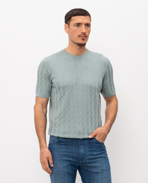 Stefano Ricci Зелена футболка з шовком у візерунок K818106G10F26172