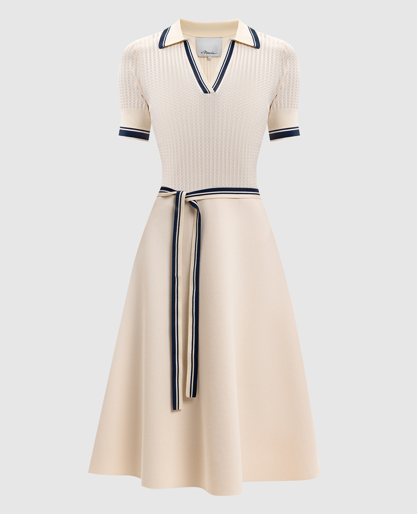 

Бежевое платье-поло с поясом, Бежевый, Повседневные платья