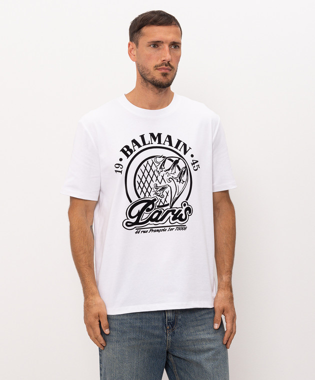 Balmain Белая футболка с фактурным принтом HH1EG000BD68 изображение 3