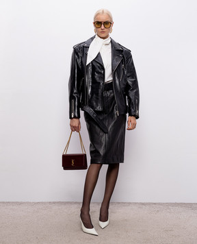 Saint Laurent Черная кожаная глянцевая косуха 865076YCUX2