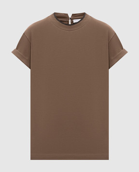 Brunello Cucinelli Коричневая футболка с эффектом наложения слоев MPT18BD200