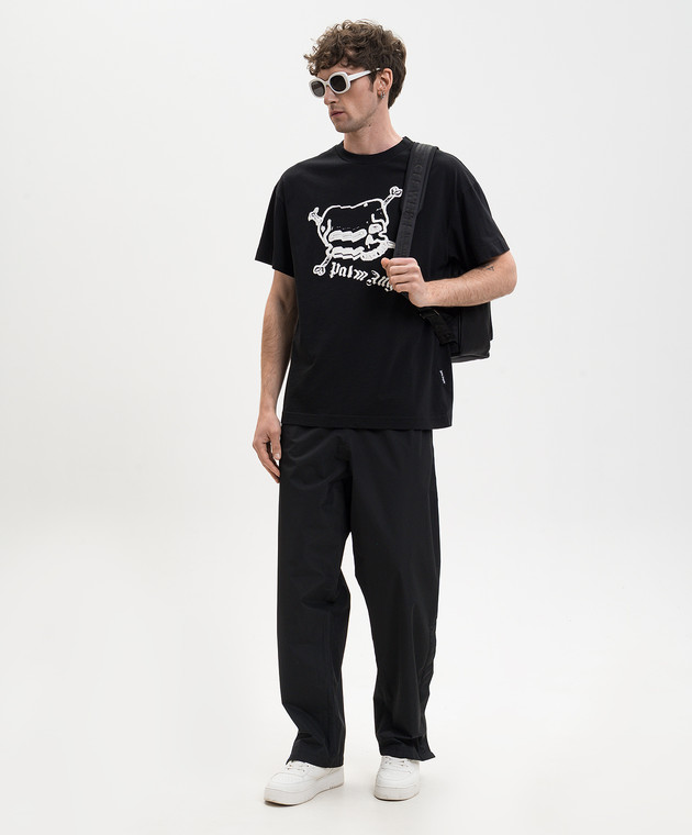 Palm Angels Черная футболка с контрастным принтом Skull PMAA109S26JER004 изображение 2