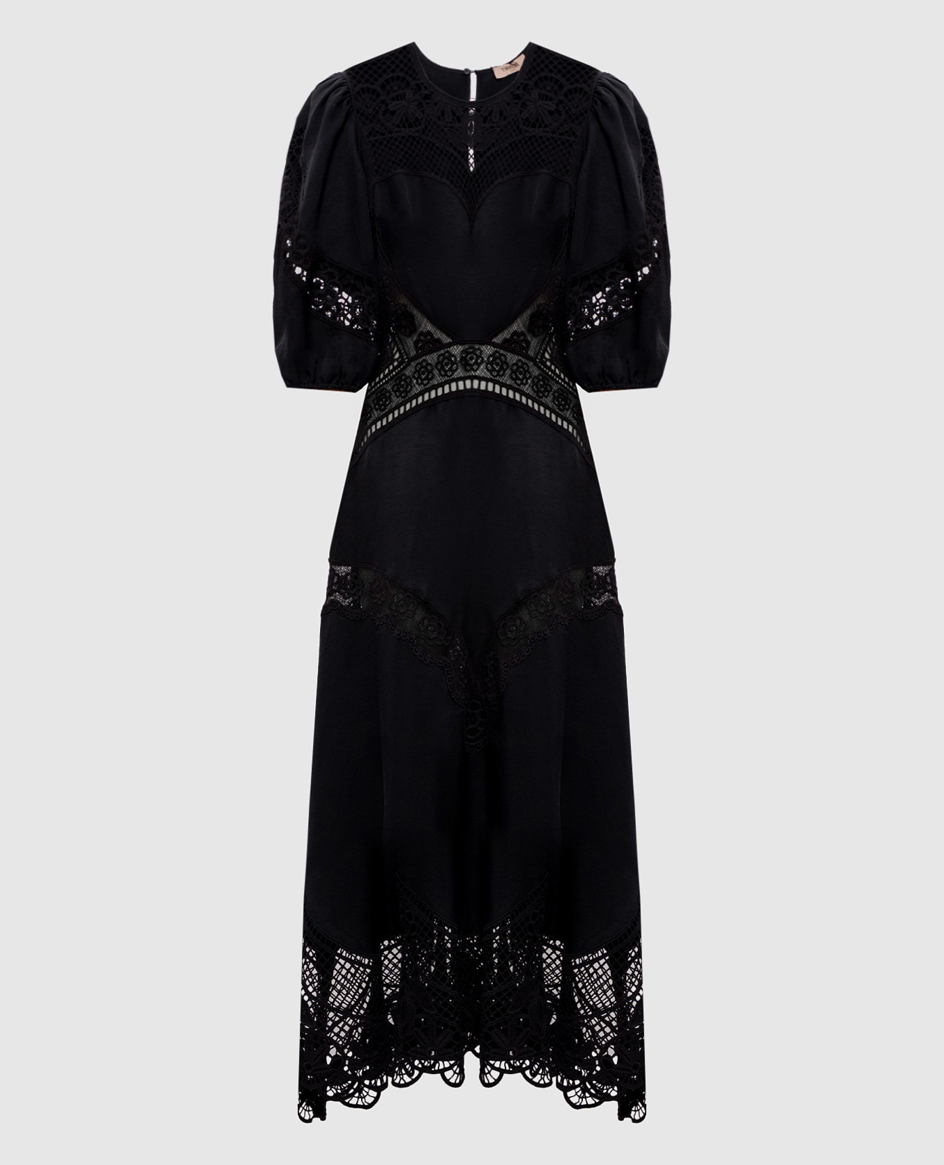 Черное платье с леном с ажурными вставками